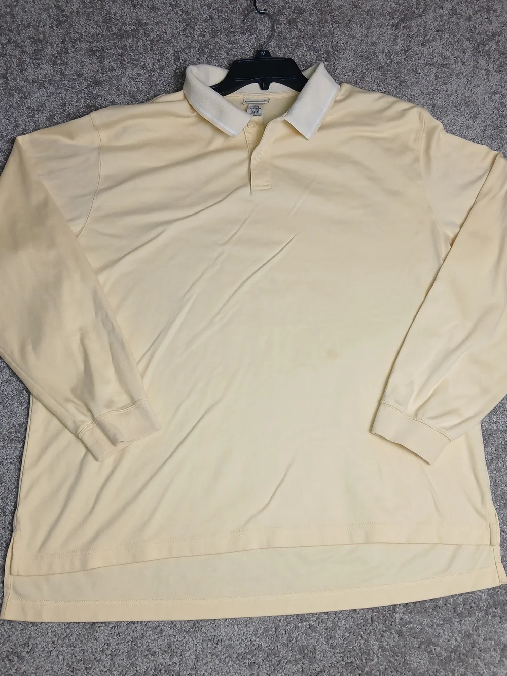 L.L. Bean Pale Yellow Long-Sleeve Polo‎ with White Collar - 100% Cotton - XL